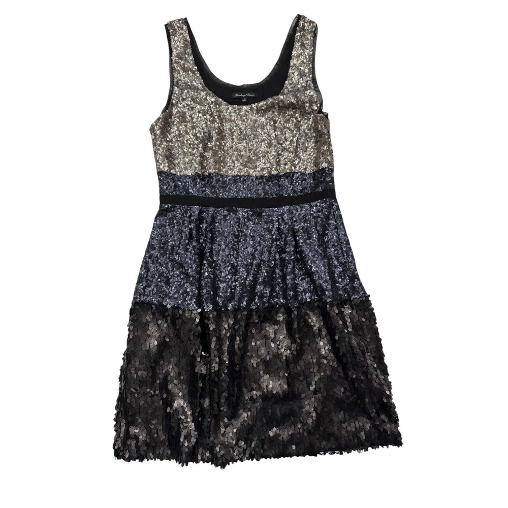 Madewell Sequin Dress Blue Blk Silver Color Block Party Tank Sz 2 PERFECT - Picture 2 of 5